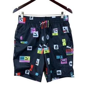 Puma‎ Men's Brand Love All Over Print Black Woven 8" Shorts Size M NWT